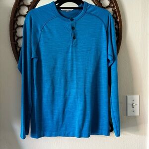 Lululemon Mens Metal Vent Tech Henley Long Sleeve Shirt blue Space Dye Small